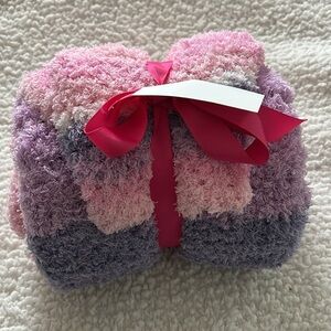 Handmade Crocheted Pink and Purple Striped Baby Blanket - 36 X 36